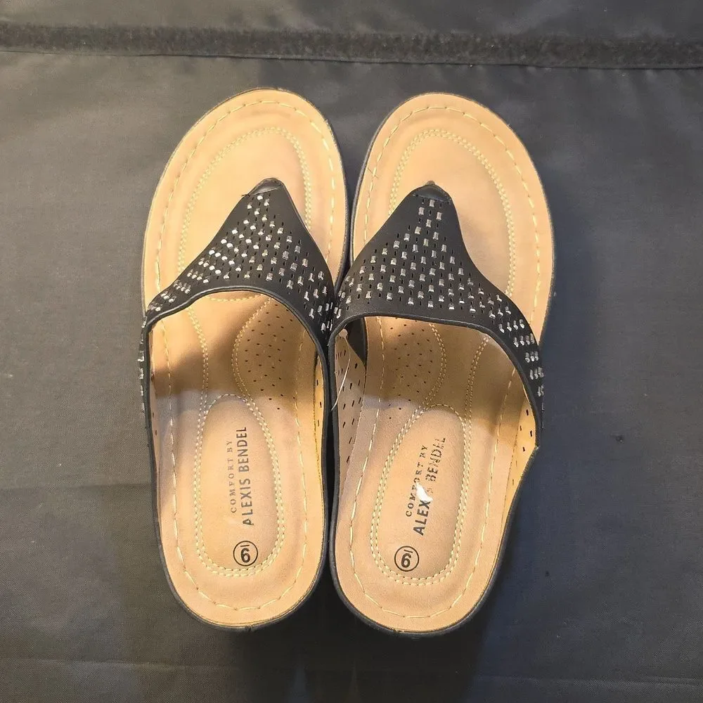 BRAND NEW COMFORT BY ALEXIX BENDEL JEWEL DESIGN THONG WEDGE WOMENS SANDAL